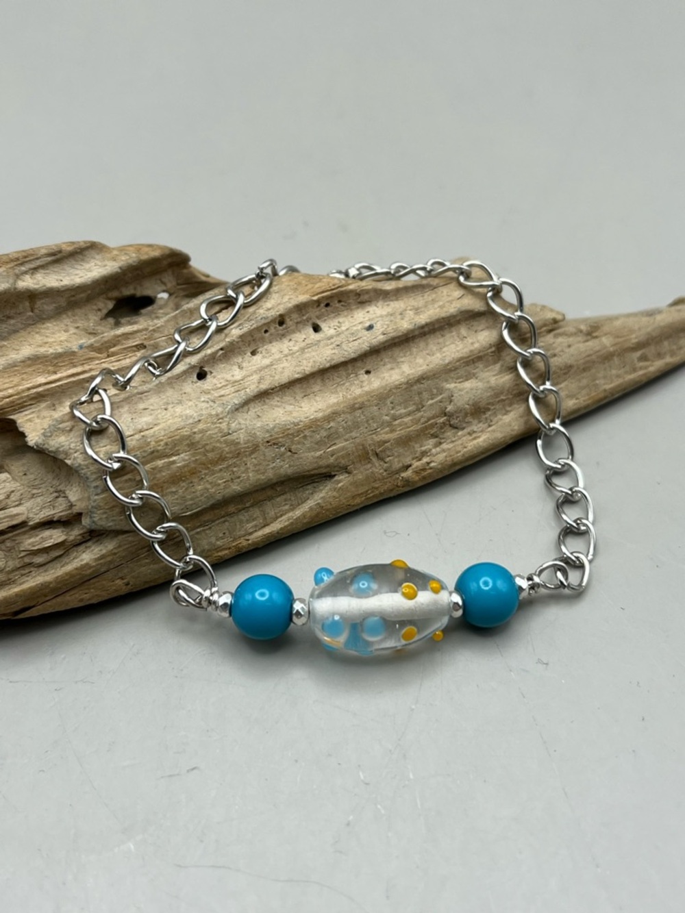 Artisan Silver Tone Fused Glass Statement Bracelet 🌟